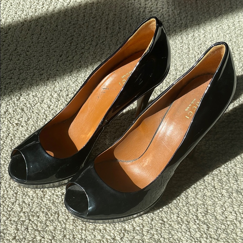 Gucci Black Peep Toe Heels
